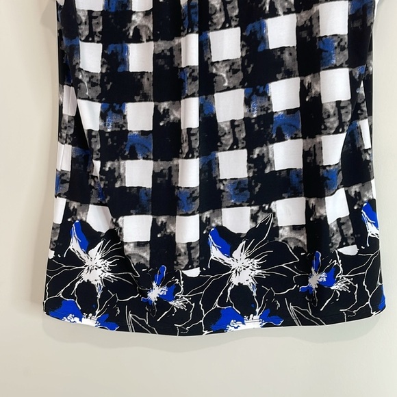 Ricki's Sleeveless Box Pleated Blouse Marble Black White Blue Checkered Size M - Picture 4 of 10